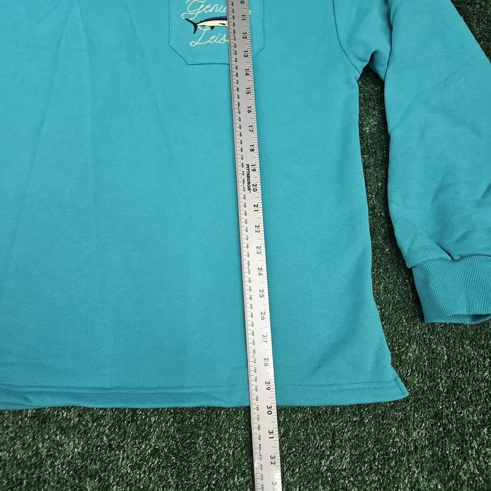 Duvin Catch Of The Day Polo Fleece Pullover Sweatshirt Teal Blue Size XL